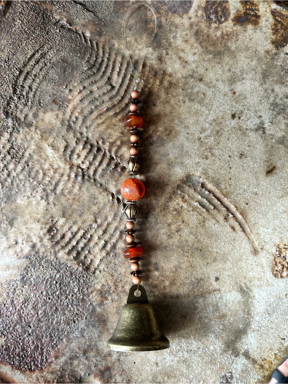 Handcrafted Carnelian Bead Chime with Brass Bell